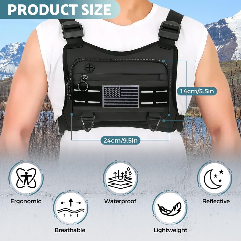 Muserise Sports Chest Bag For Men, Water Resistant Lightweight Front Running Vest Bag With Built-In Phone Holder & Extra Storage For Workouts, Cycling (Black) - Image 3